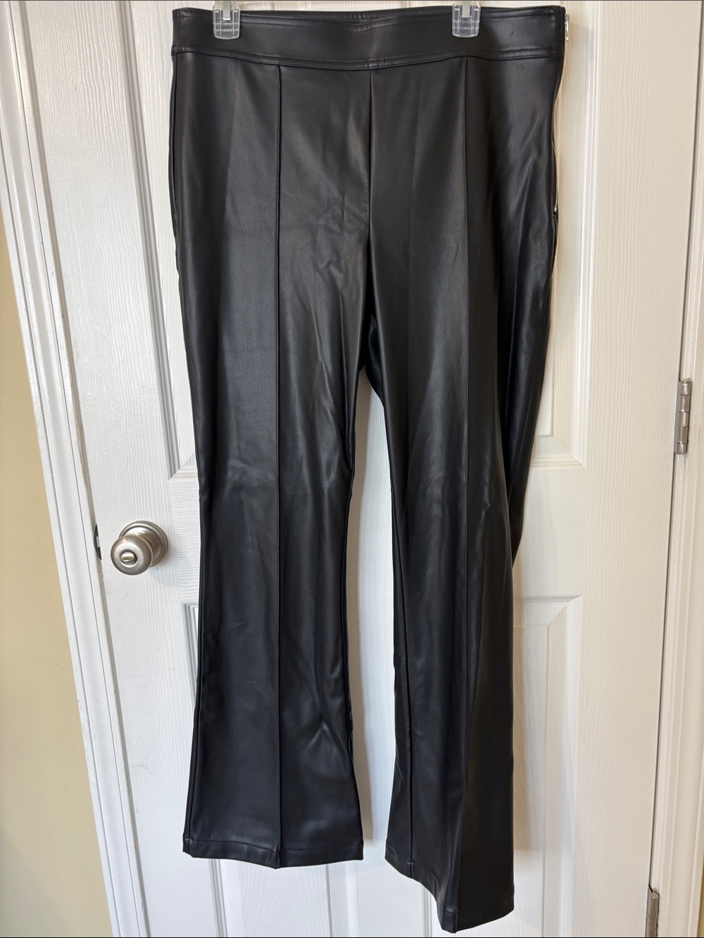 LOFT Black Faux Leather Flare Pants